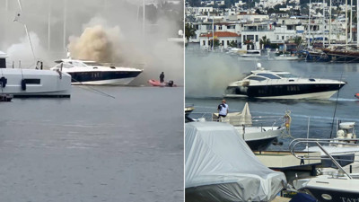 Bodrum'da marinada bağlı motoryat yandı; o anlar kamerada