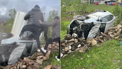 Otomobil, evin bahçesine girdi; 2 yaralı