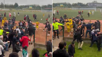 Samsun'da Süper Amatör Lig maçında ortalık karıştı: Futbolcular birbirine girdi