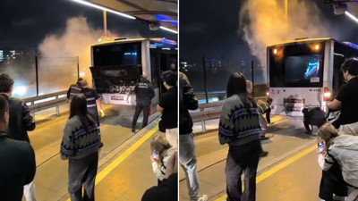 Kağıthane'de metrobüste yangın; seferler bir süre durduruldu