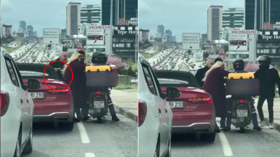 Maltepe D-100'de trafikte tartıştığı motokuryeye silah çekti