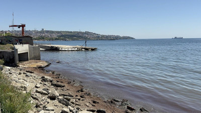 Tekirdağ'da kuvvetli rüzgar sonrası sahil kırmızı yosunlarla kaplandı