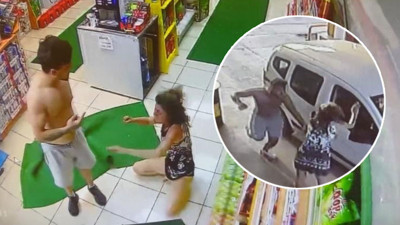 Akaryakıt istasyonunda kadına şiddet kamerada... Tekme ve yumrukla dövüldü, sığındığı istasyonda da şiddet devam etti