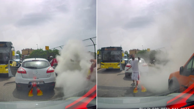 Trafikte tartıştığı bıçaklı saldırgana yangın tüpüyle karşılık verdi; saldırgan yakalandı