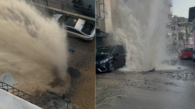 İzmir'de isale hattı patladı; 4 otomobil hasar gördü