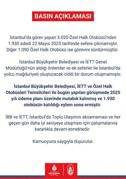 Bugün kontak kapatmışlardı... İBB ile Özel Halk Otobüsü şoförleri anlaştı; seferler devam edecek - Resim : 1