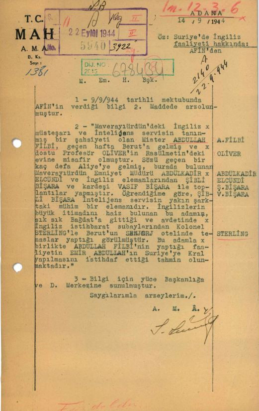 MİT, İngiltere'nin Orta Doğu'daki faaliyetlerine ilişkin 1944 yılından rapor paylaştı - Resim : 1