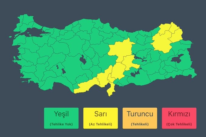 İçişleri Bakanlığı, 11 kent için 'sarı' kodla uyardı - Resim : 1