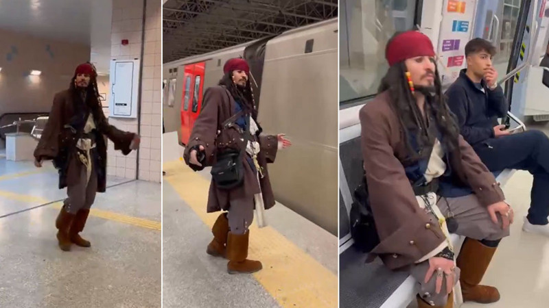 Ankara'da 'Jack Sparrow' kılığında metroya binen kişi merak uyandırdı