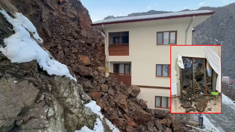 Artvin'de heyelan; taşlar eve doldu