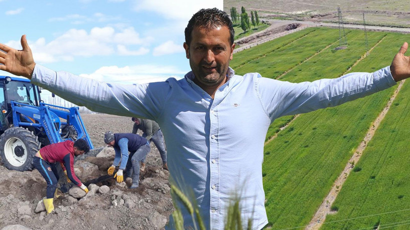 Hayvanlarına yem üretimi için kiraladığı araziden 1500 kamyon taş çıkardı, araziyi 7 yılda tarıma kazandırdı - Resim: 1